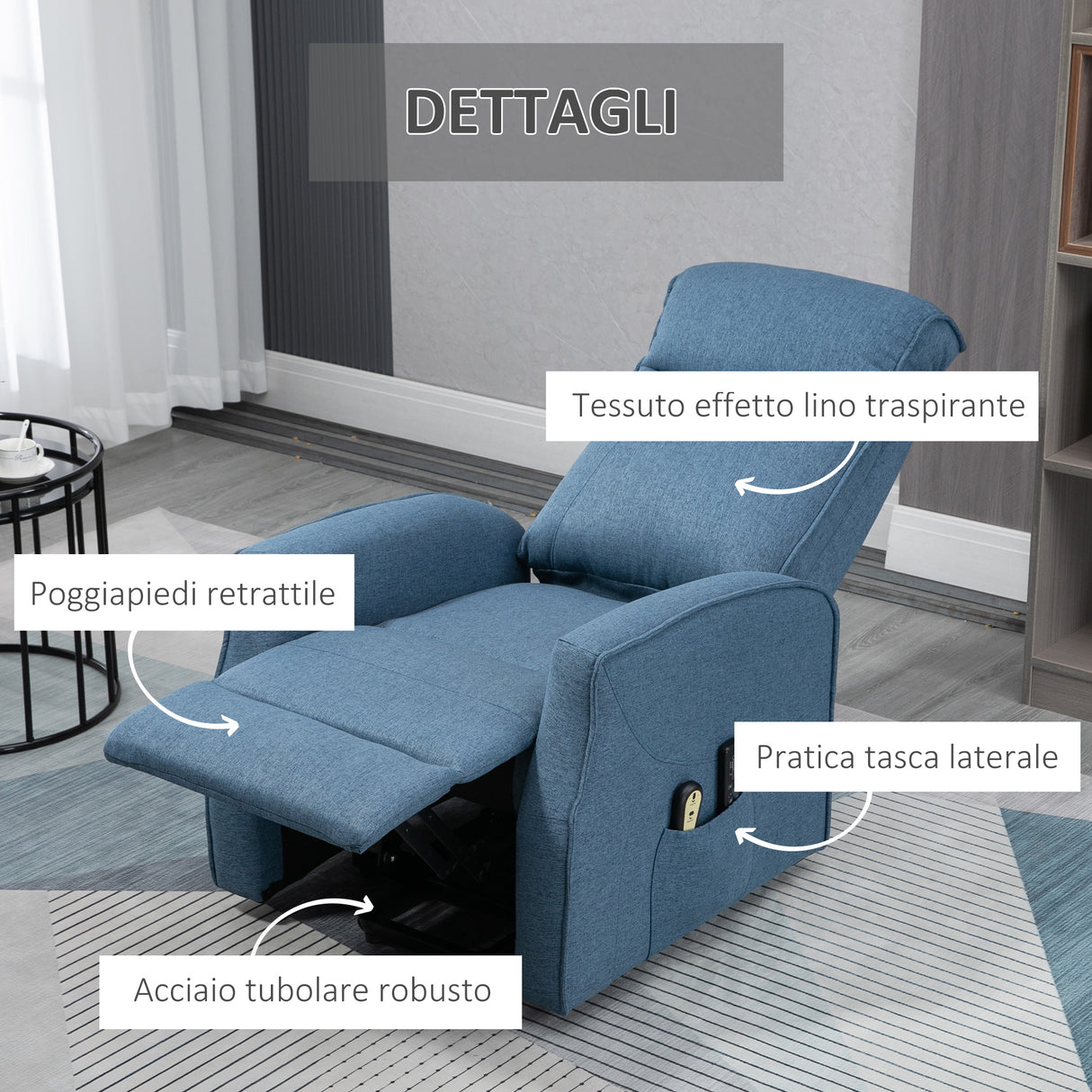 easycomfort easycomfort poltrona relax alzapersona con 8 punti massaggio reclinazione a 135 e 2 telecomandi blu