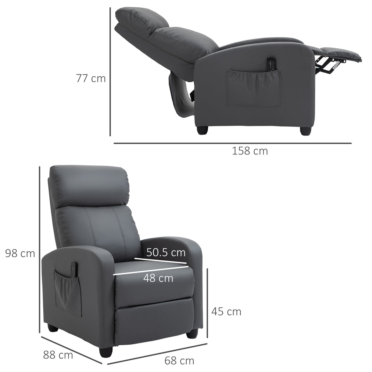easycomfort easycomfort poltrona relax massaggiante con telecomando e 8 programmi reclinazione e poggiapiedi 68x88x98cm grigio