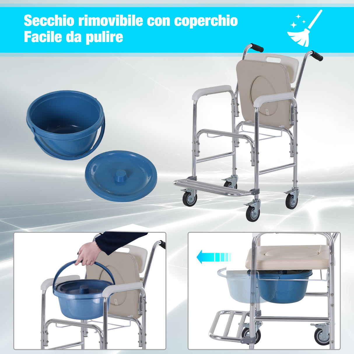 easycomfort easycomfort sedia a rotelle impermeabile con wc seduta in ecopelle 4 ruote vaso rimovibile per anzianidisabili 84x54x96cm ean 8054144133058