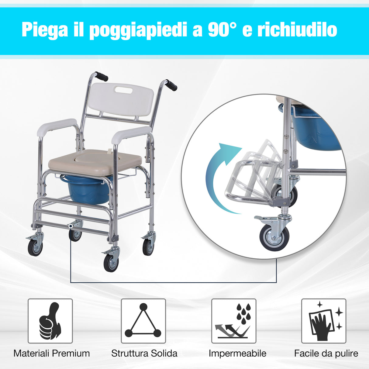 easycomfort easycomfort sedia a rotelle impermeabile con wc seduta in ecopelle 4 ruote vaso rimovibile per anzianidisabili 84x54x96cm ean 8054144133058