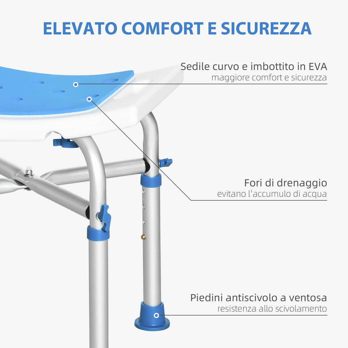 easycomfort easycomfort sgabello per doccia in alluminio con altezza regolabile e piedini antiscivolo a ventosa blu