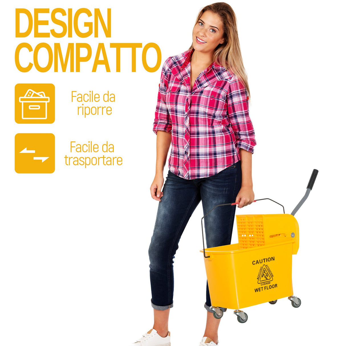 easycomfort easycomfort carrello secchio con separatore acqua e strizzatore rimovibile in pp giallo 63 x 27 x 67cm ean 8054111843638