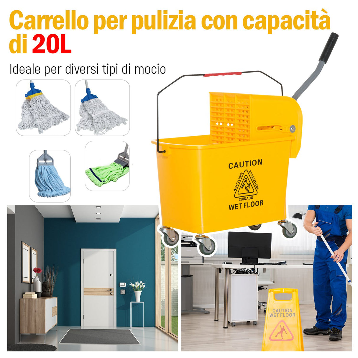 easycomfort easycomfort carrello secchio con separatore acqua e strizzatore rimovibile in pp giallo 63 x 27 x 67cm ean 8054111843638