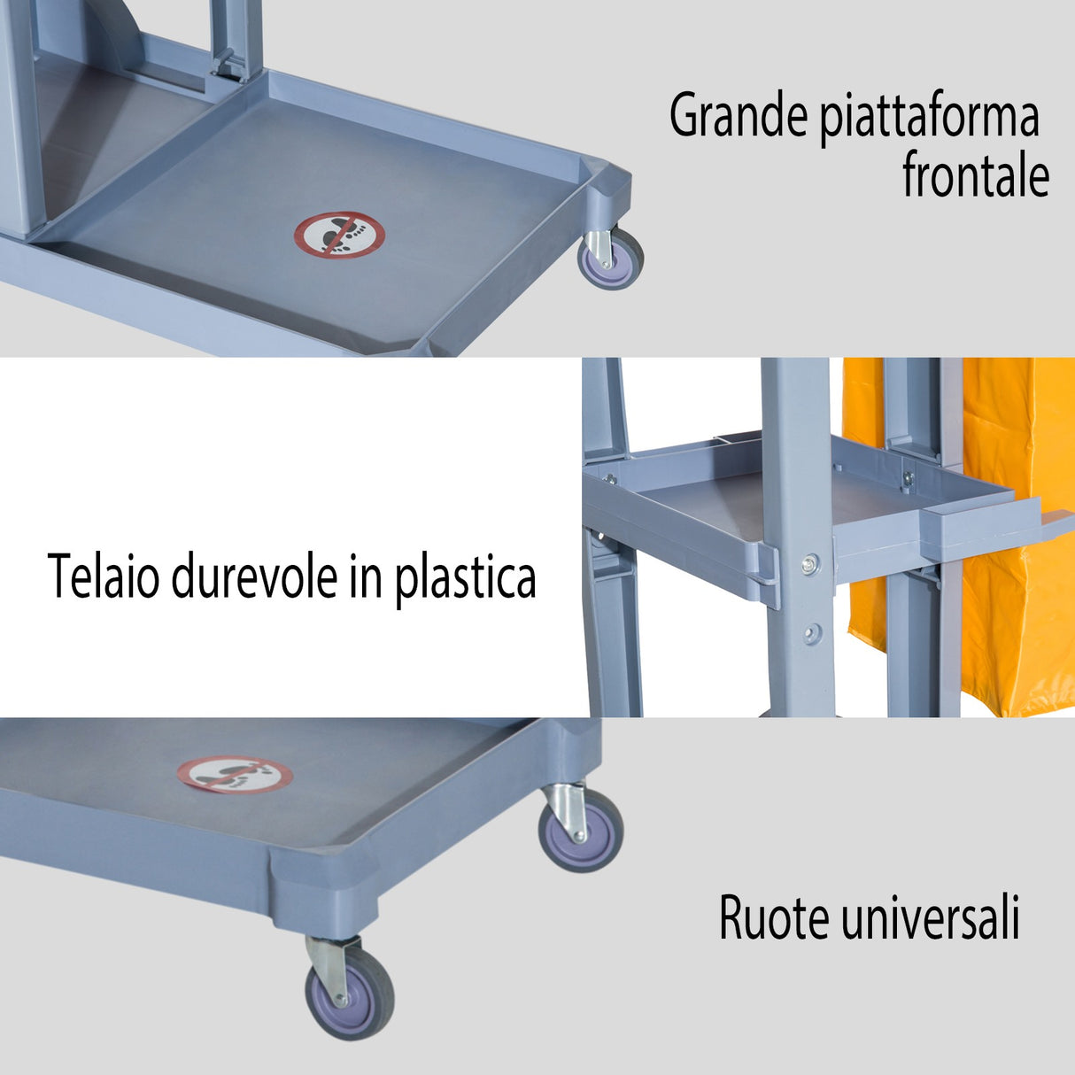 easycomfort easycomfort carrello pulizie professionale con 3 ripiani ganci portascopa 4 ruote e sacco 100l arancione 113 x 50 5 x 96 5cm ean 8054144137544