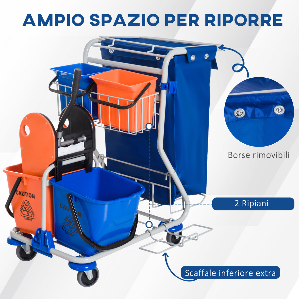 easycomfort easycomfort carrello pulizie professionale con 4 secchi 18l6l sacco spazzatura impermeabile blu e arancione 93x70x97cm ean 8054144139395