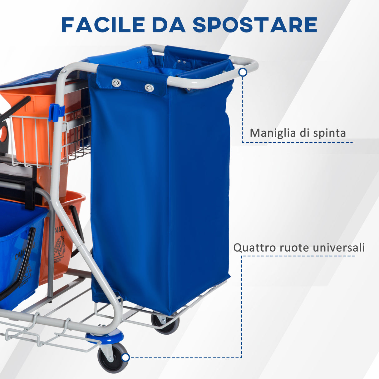 easycomfort easycomfort carrello pulizie professionale con 4 secchi 18l6l sacco spazzatura impermeabile blu e arancione 93x70x97cm ean 8054144139395