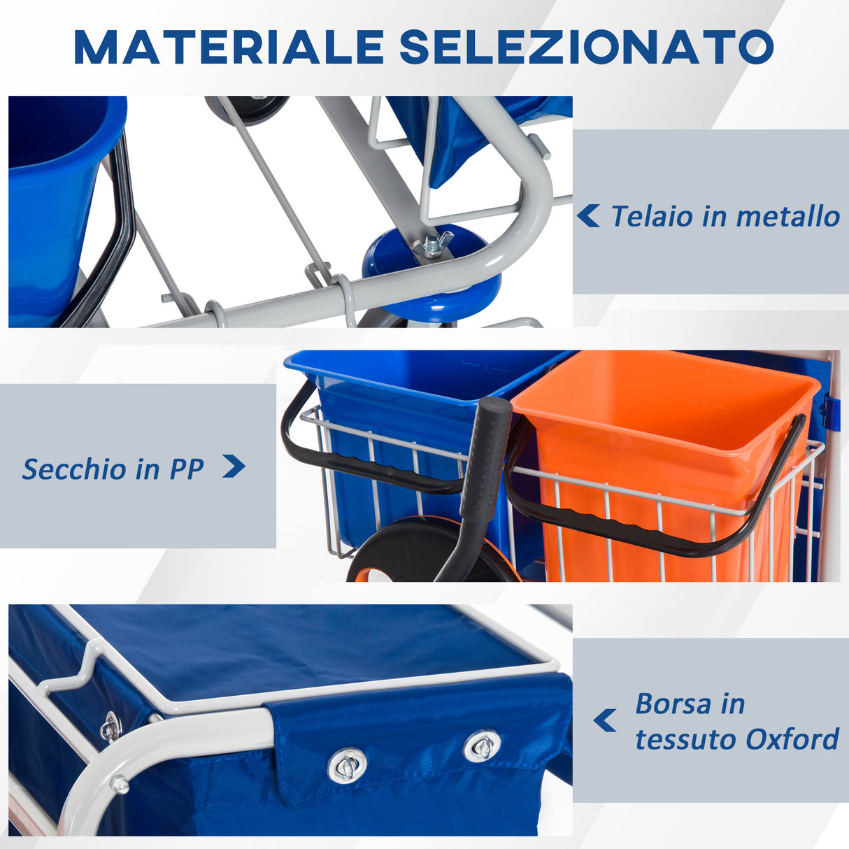 easycomfort easycomfort carrello pulizie professionale con 4 secchi 18l6l sacco spazzatura impermeabile blu e arancione 93x70x97cm ean 8054144139395