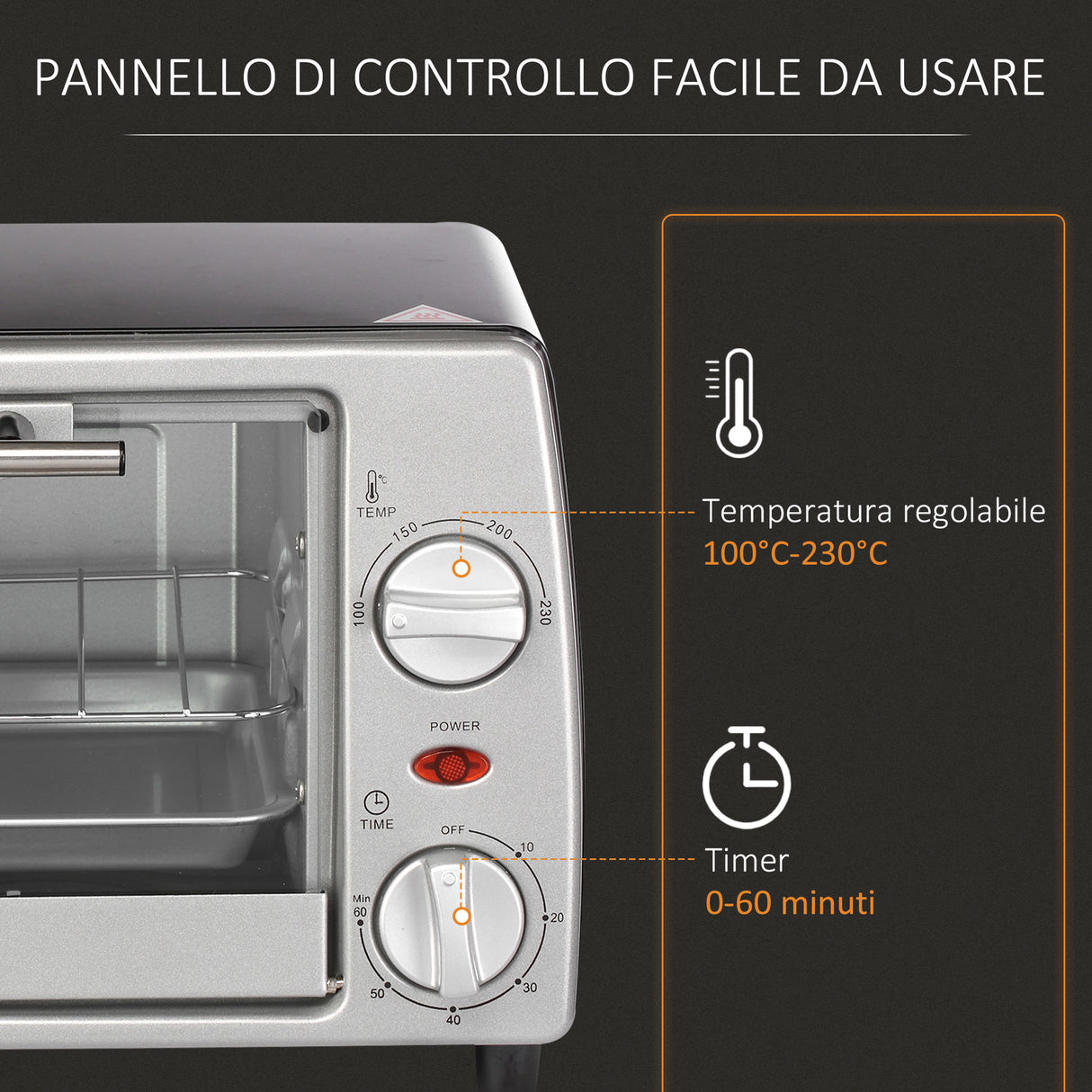 easycomfort easycomfort fornetto elettrico 10l temperatura regolabile e timer griglia e teglia incluse 750w 36 5x26x22cm argento nero