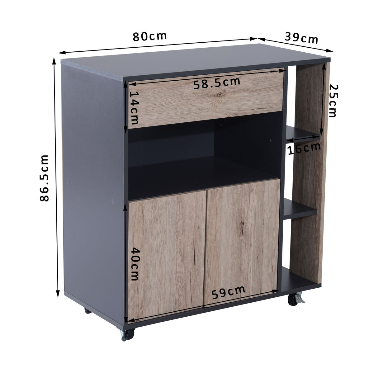 easycomfort easycomfort mobiletto ausiliario da cucina multiuso in legno con ruote 80 x 39 x 86 5cm ean 8054111849906