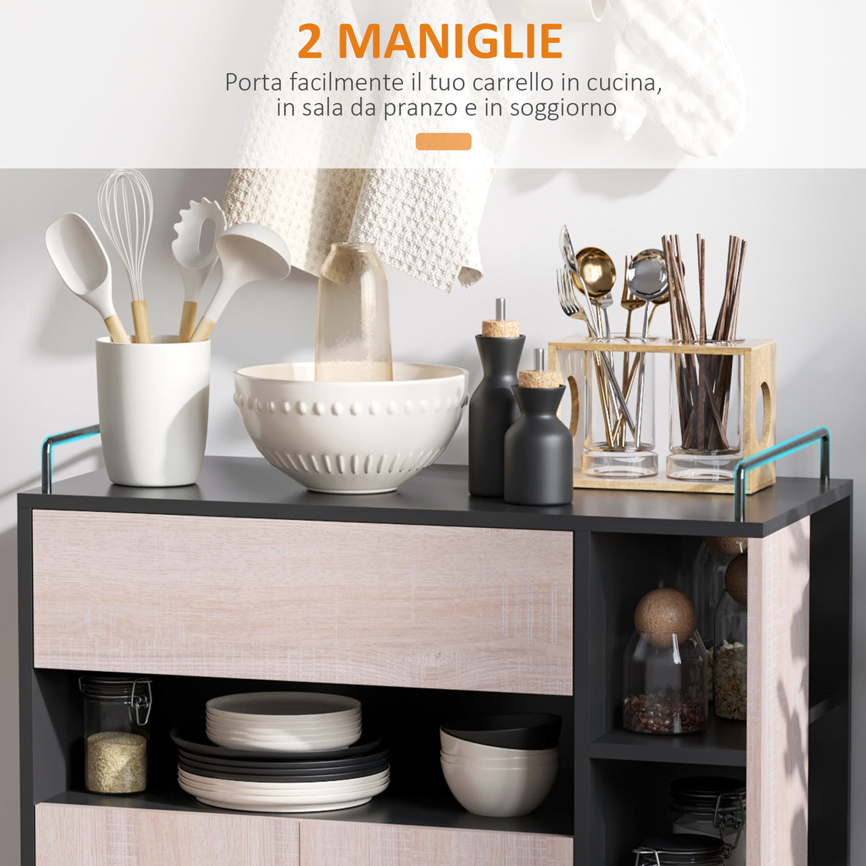 easycomfort easycomfort carrello da cucina multiuso moderno con ruote cassetto anta in legno rovere 765x40x82cm ean 8054144132174