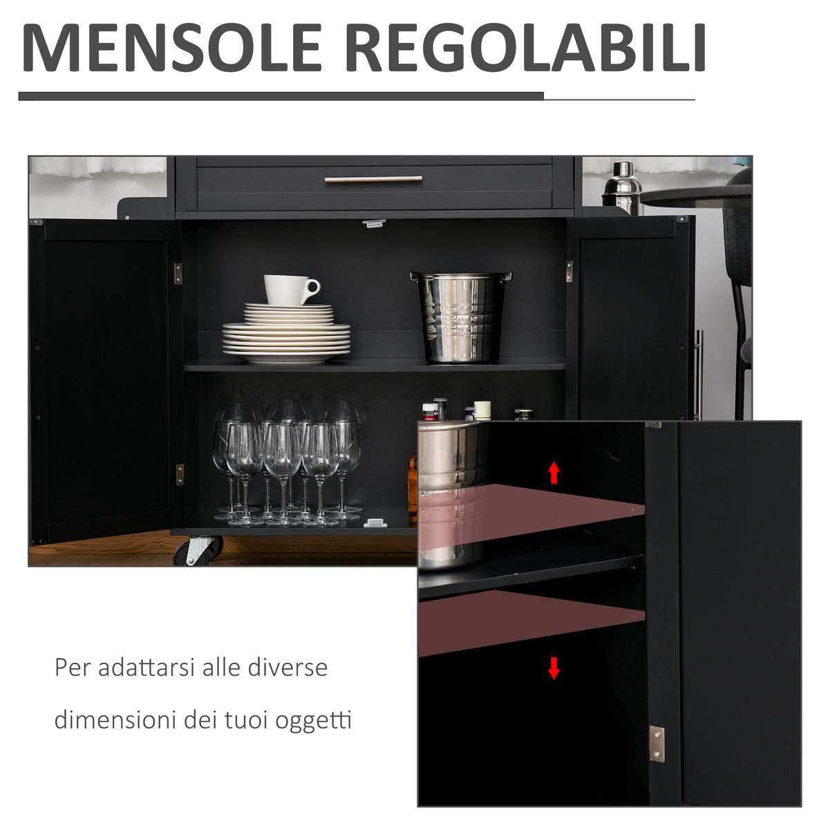easycomfort easycomfort carrello da cucina con cassetti portaspezie e armadietto carrelloda portata con 4 ruote e piano di lavoro in legno 109x40x89cm nero