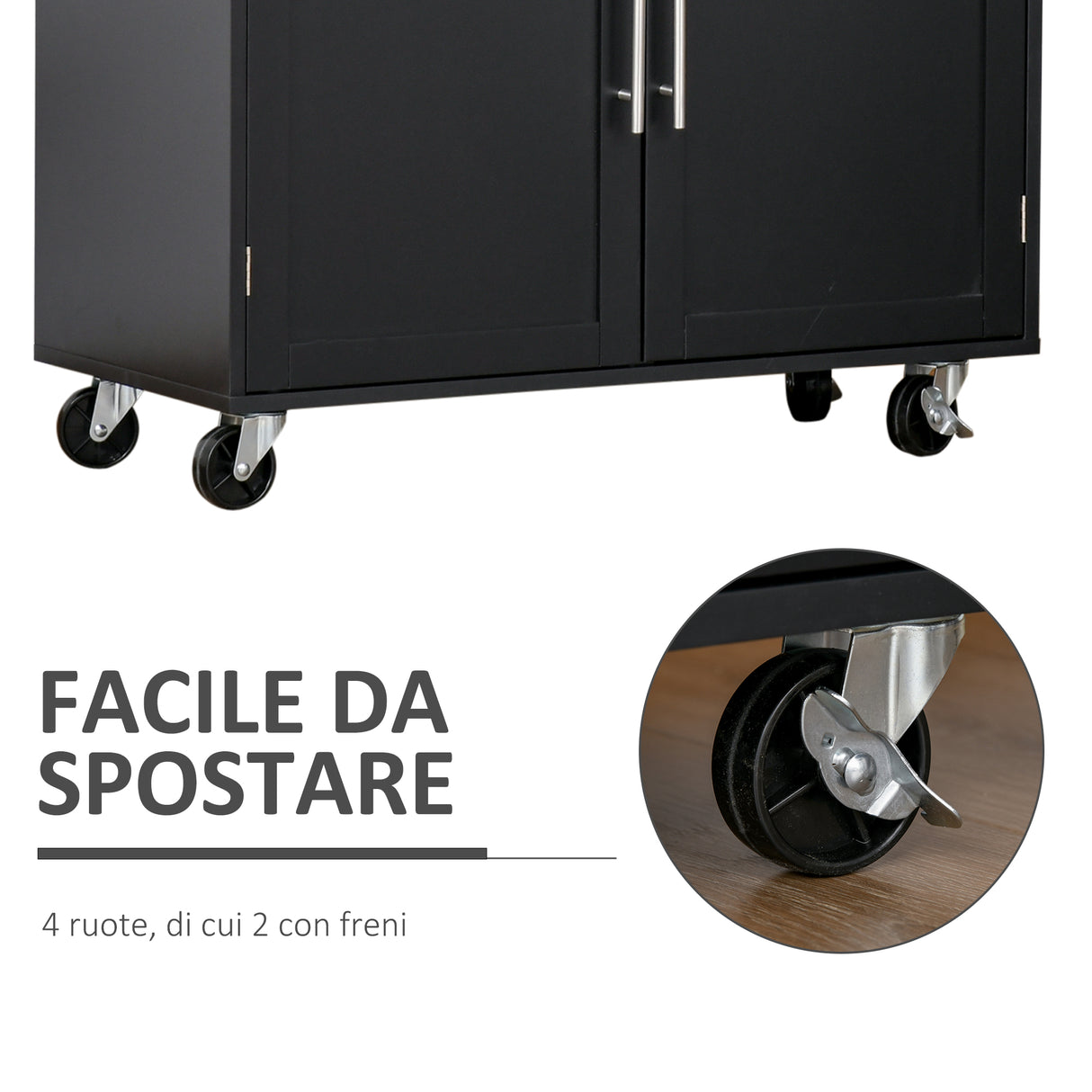 easycomfort easycomfort carrello da cucina con cassetti portaspezie e armadietto carrelloda portata con 4 ruote e piano di lavoro in legno 109x40x89cm nero
