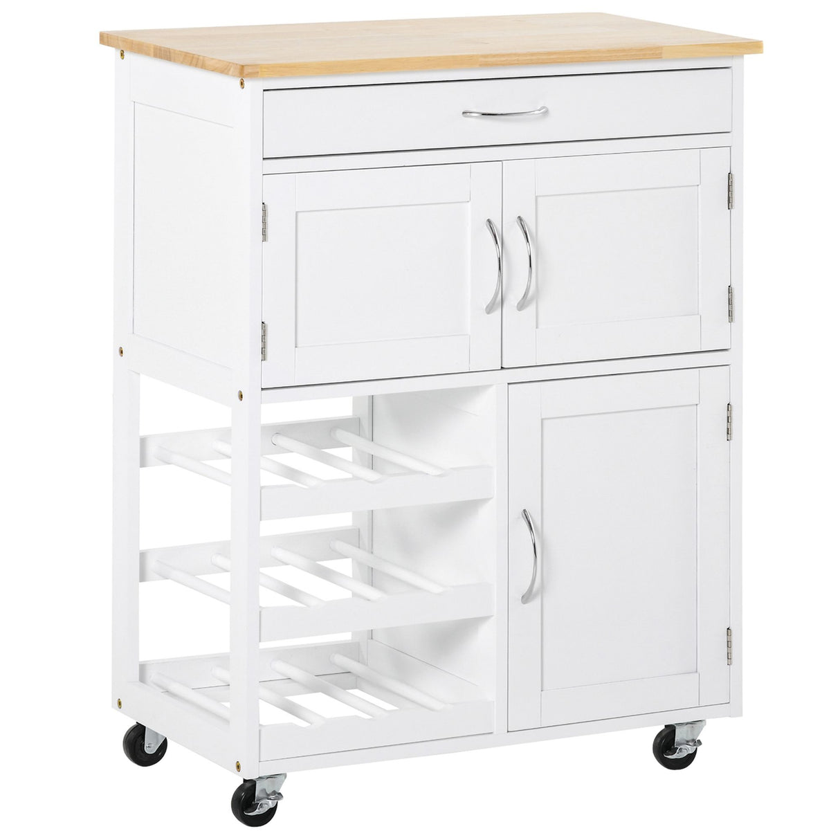 easycomfort easycomfort carrello portavivande carrellino per cucina in legno bianco con portabottiglie 1 cassetto e 3 antine 67x37x87cm