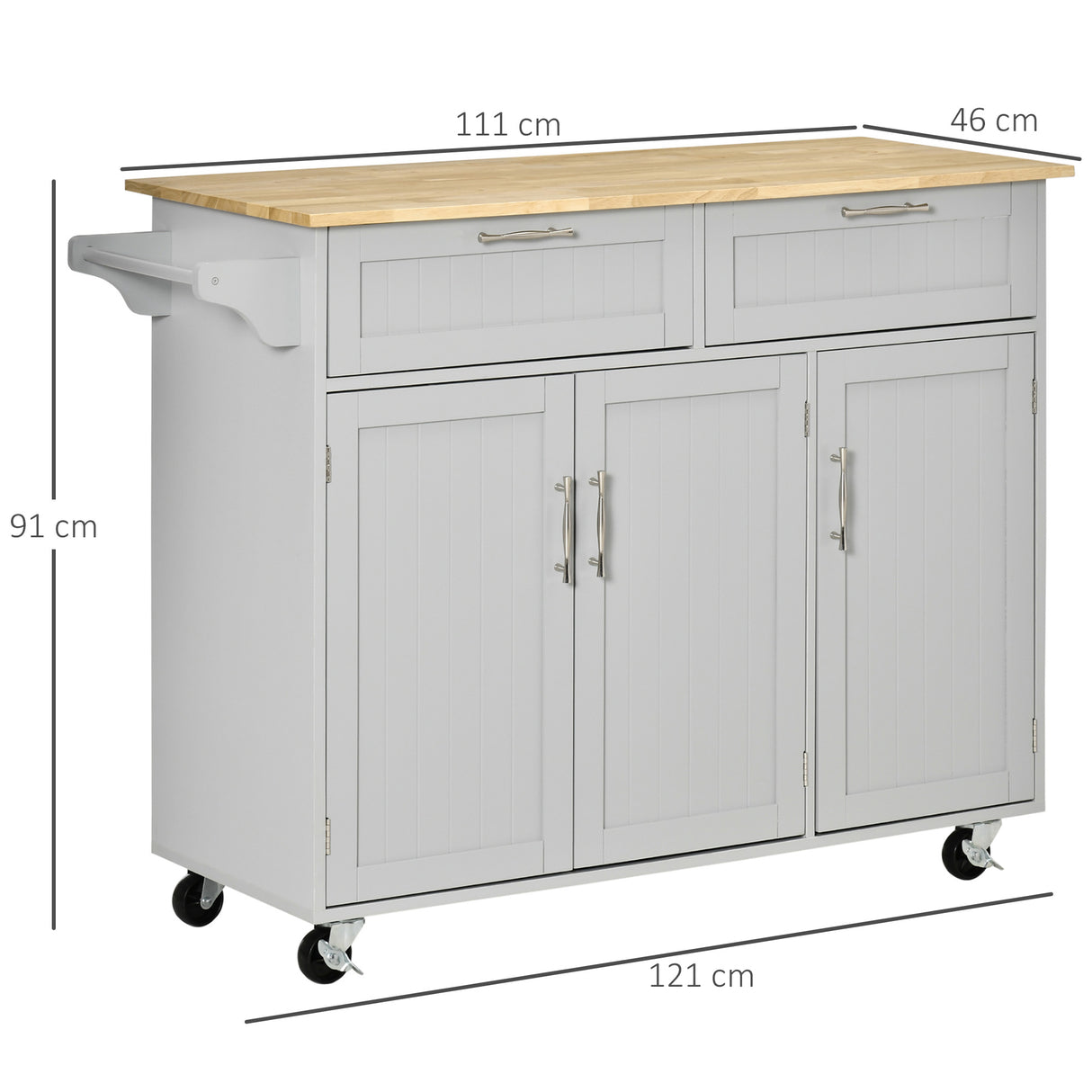 easycomfort easycomfort carrello da cucina multiuso in legno con 2 cassetti 3 antine e 4 ruote 121x46x91cm grigio
