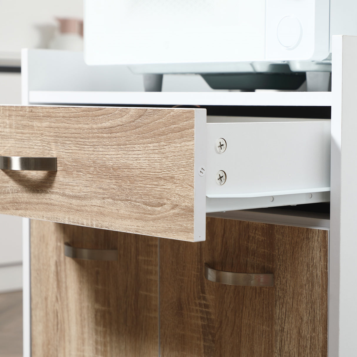 easycomfort easycomfort carrello da cucina portavivande per microonde con 4 ruote in legno 60x40x77cm rovere