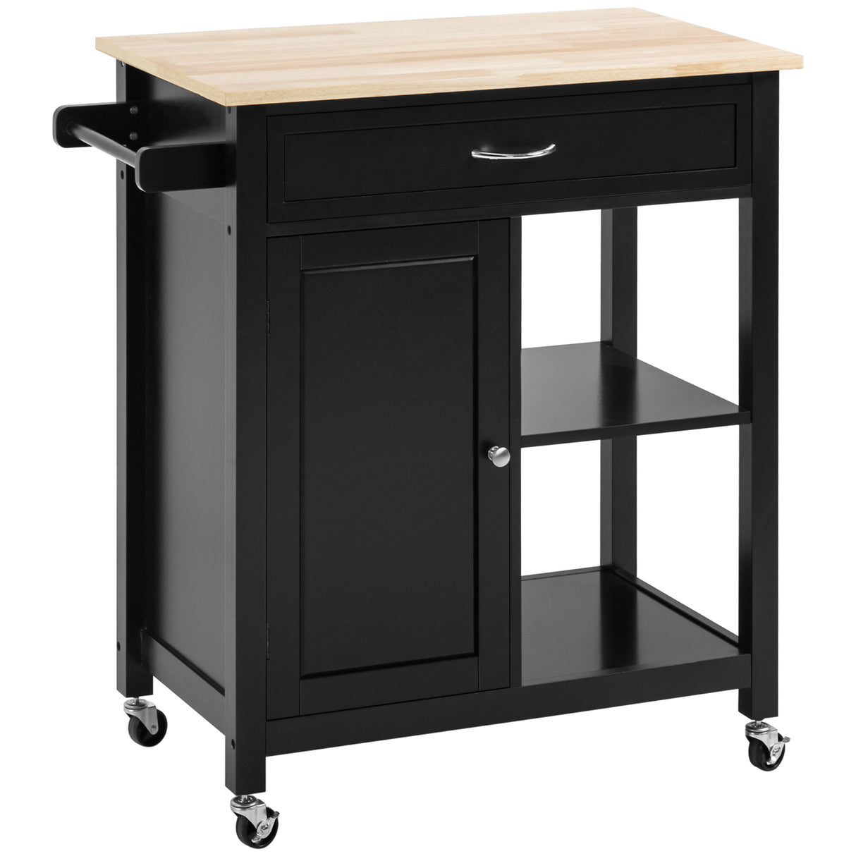 easycomfort easycomfort carrello da cucina in legno con cassetto armadietto e ruote 83x45x88cm nero