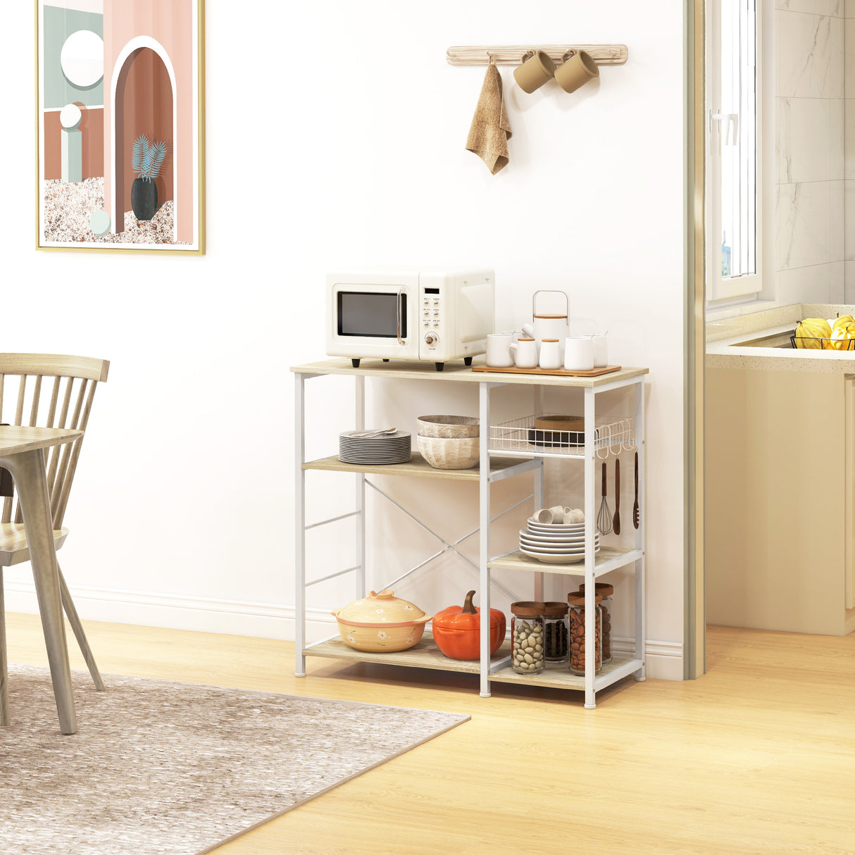 easycomfort easycomfort mobile cucina moderno a 4 ripiani con cestino e ganci in legno e acciaio 90x40x84 5cm quercia e bianco