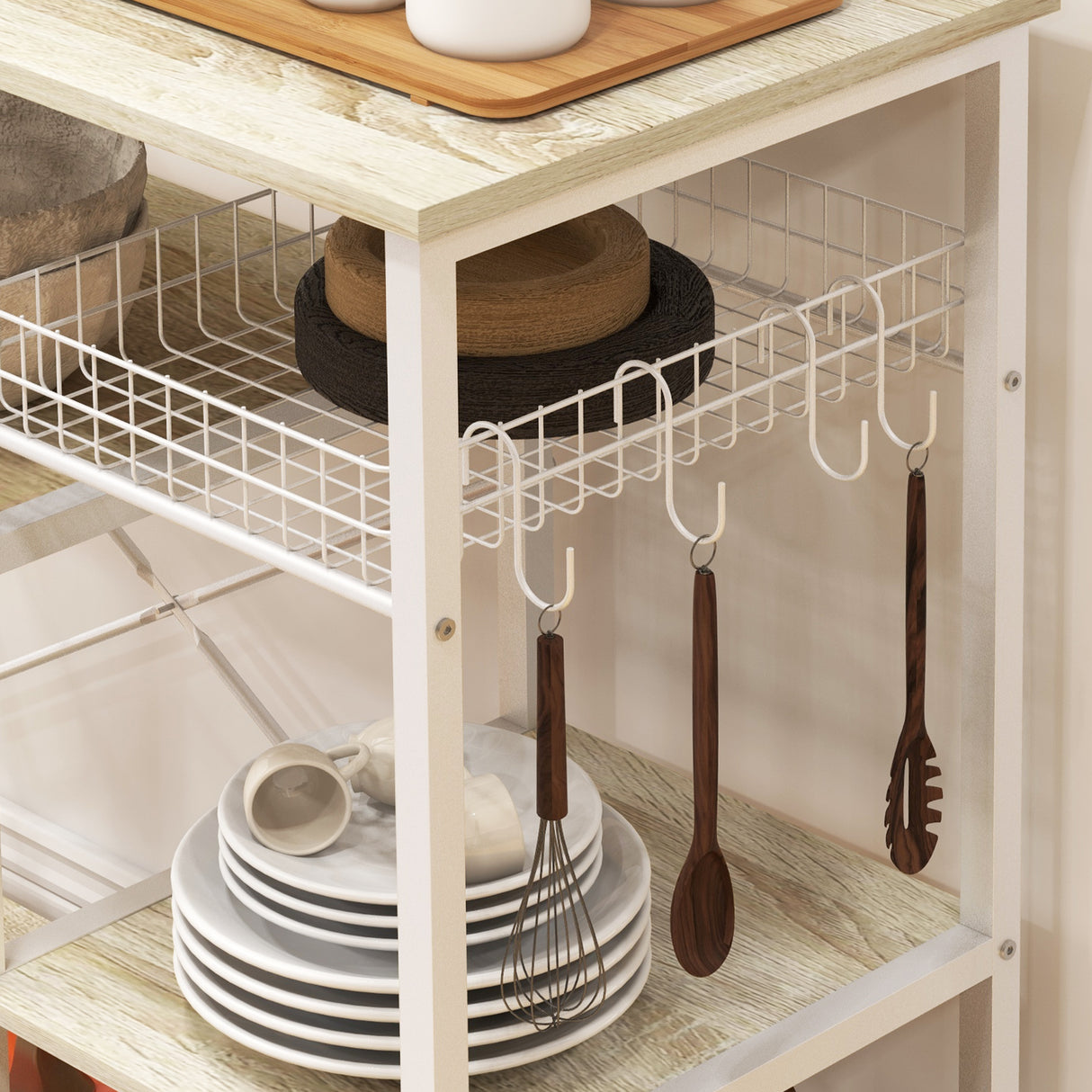 easycomfort easycomfort mobile cucina moderno a 4 ripiani con cestino e ganci in legno e acciaio 90x40x84 5cm quercia e bianco