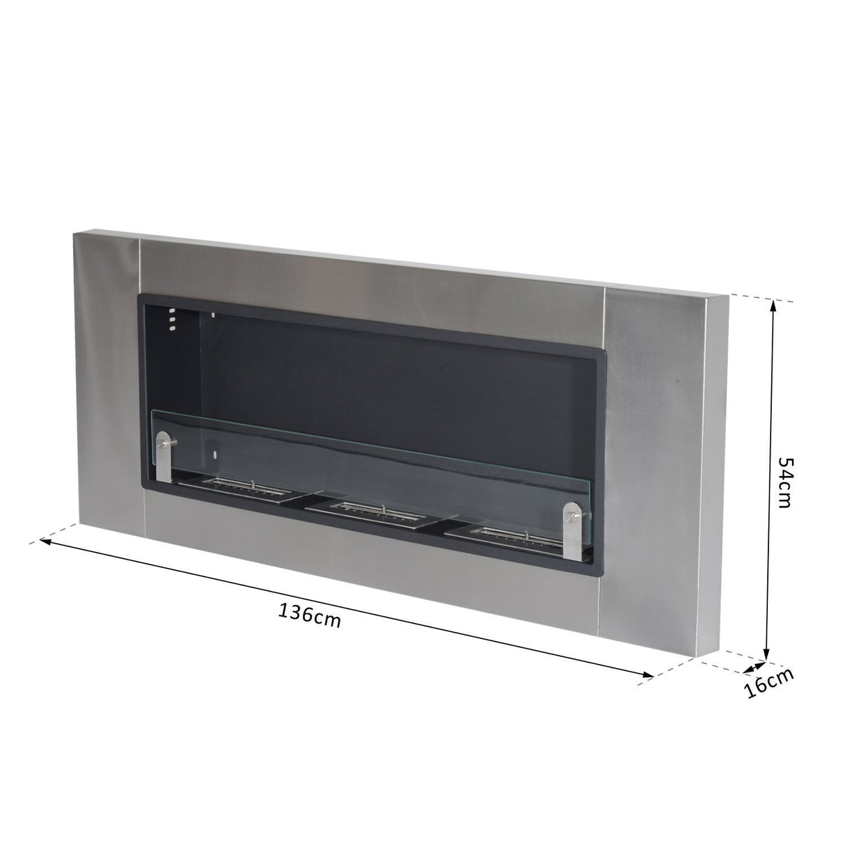 easycomfort easycomfort camino a bioetanolo in acciaio inox 3 serbatoi 1.5lt argento e nero 136x16x54cm