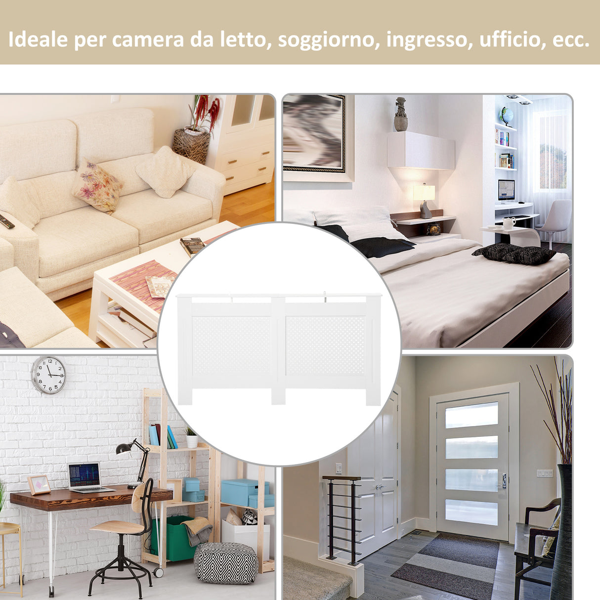 easycomfort copritermosifone in legno a griglia bianco 151.5x82x19cm