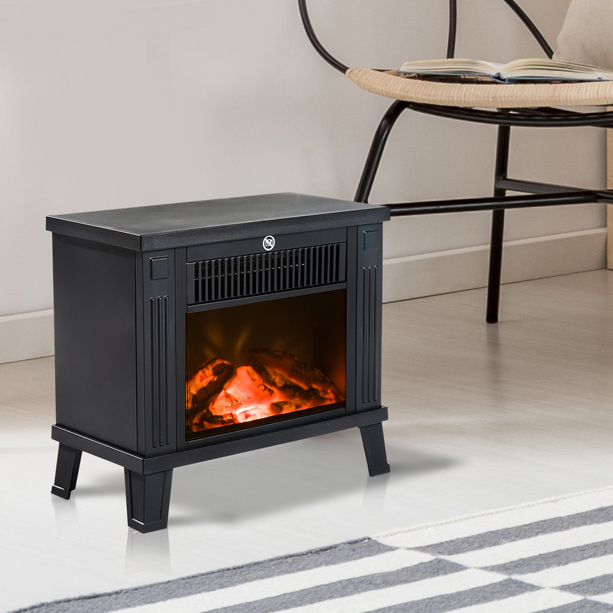easycomfort easycomfort camino elettrico da terra 600w 1200w con effetto fiamma nero 34.5x17x31cm