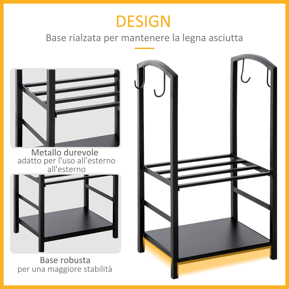 easycomfort easycomfort portalegna con set attrezzi per il camino in acciaio nero 40 x 30 x 74.5cm