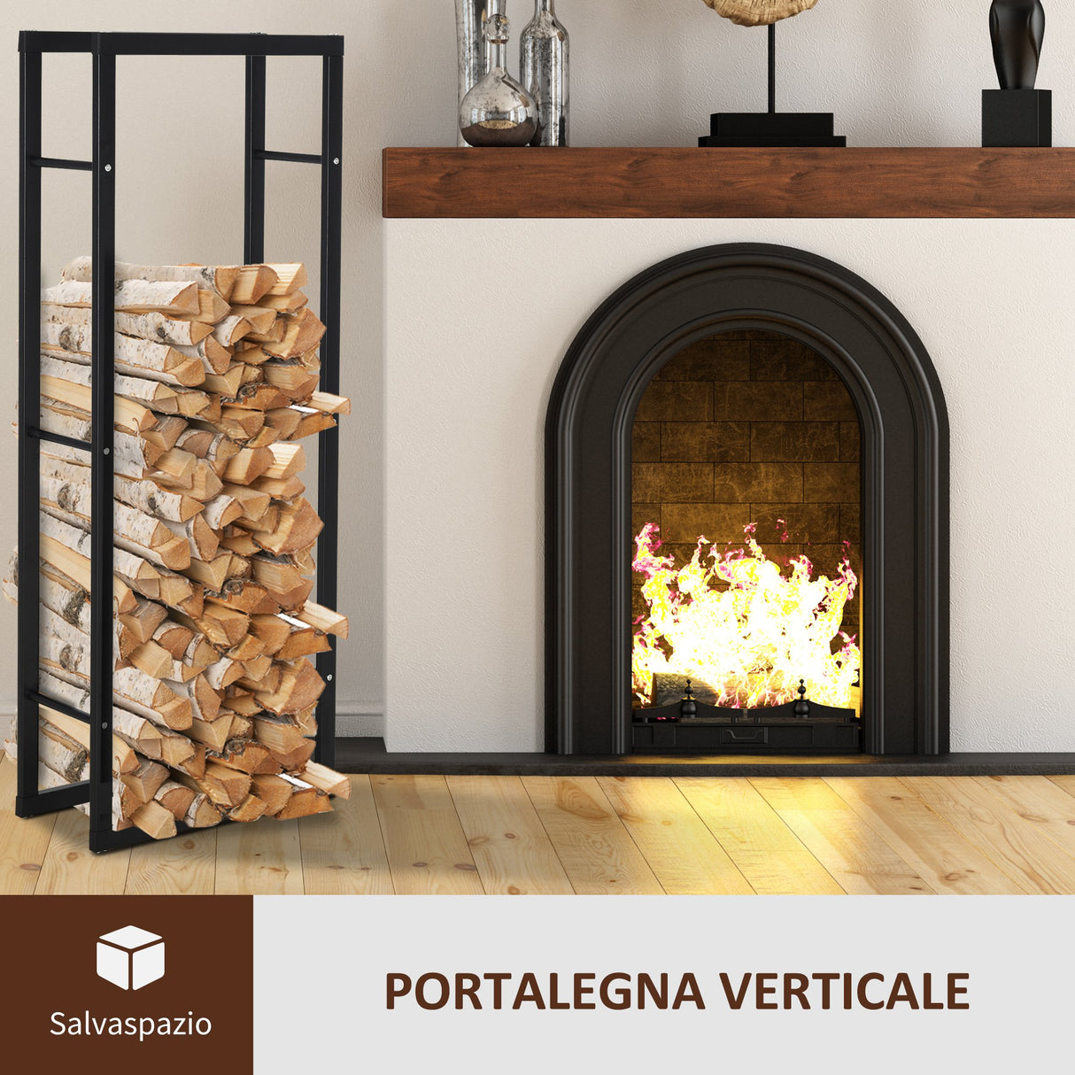 easycomfort easycomfort scaffale legnaia per casa e giardino portata 100kg nero 60x25x150cm