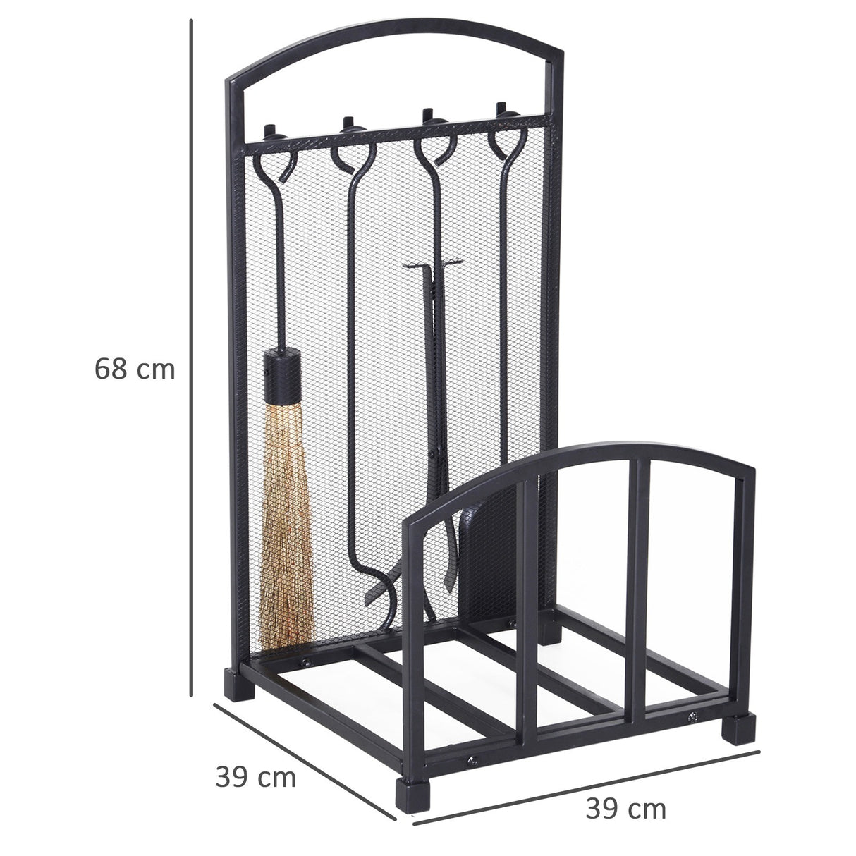 easycomfort portalegna da interno ed esterno in metallo con ganci e 4 attrezzi per camino inclusi nero