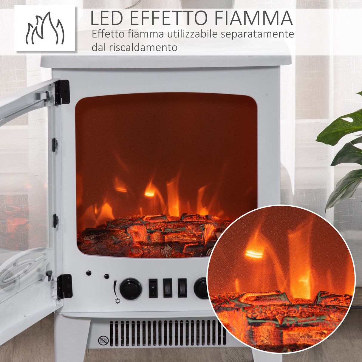 easycomfort camino elettrico da terra con effetto fiamma temperatura regolabile bianco