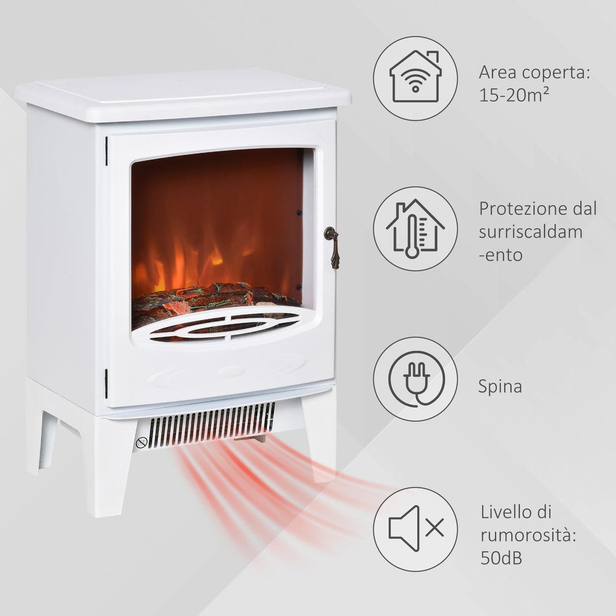 easycomfort camino elettrico da terra con effetto fiamma temperatura regolabile bianco