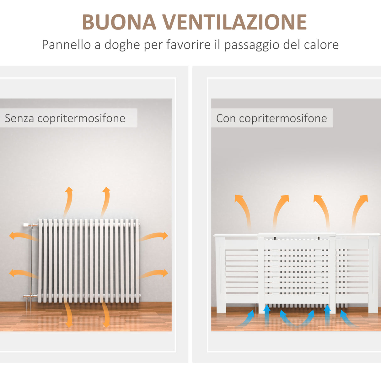 easycomfort mobile copricalorifero larghezza regolabile e mensola superiore in mdf e legno bianco