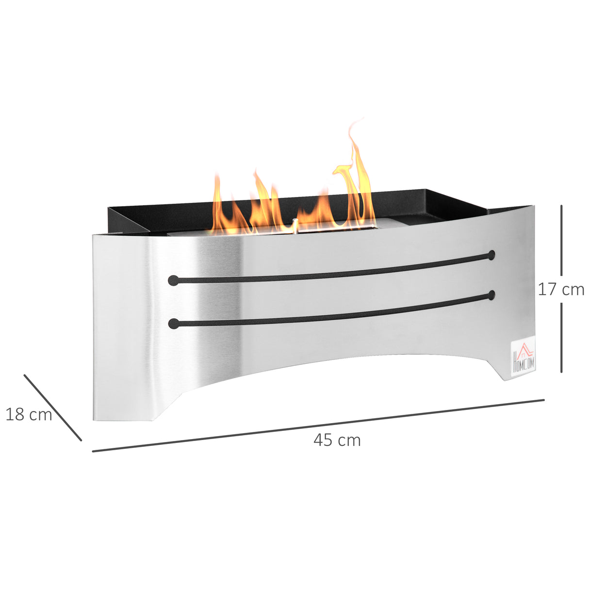 easycomfort camino bioetanolo in acciaio inox 3h di combustione con serbatoio 1.5l e copertura 25m 45x18x17 cm argento