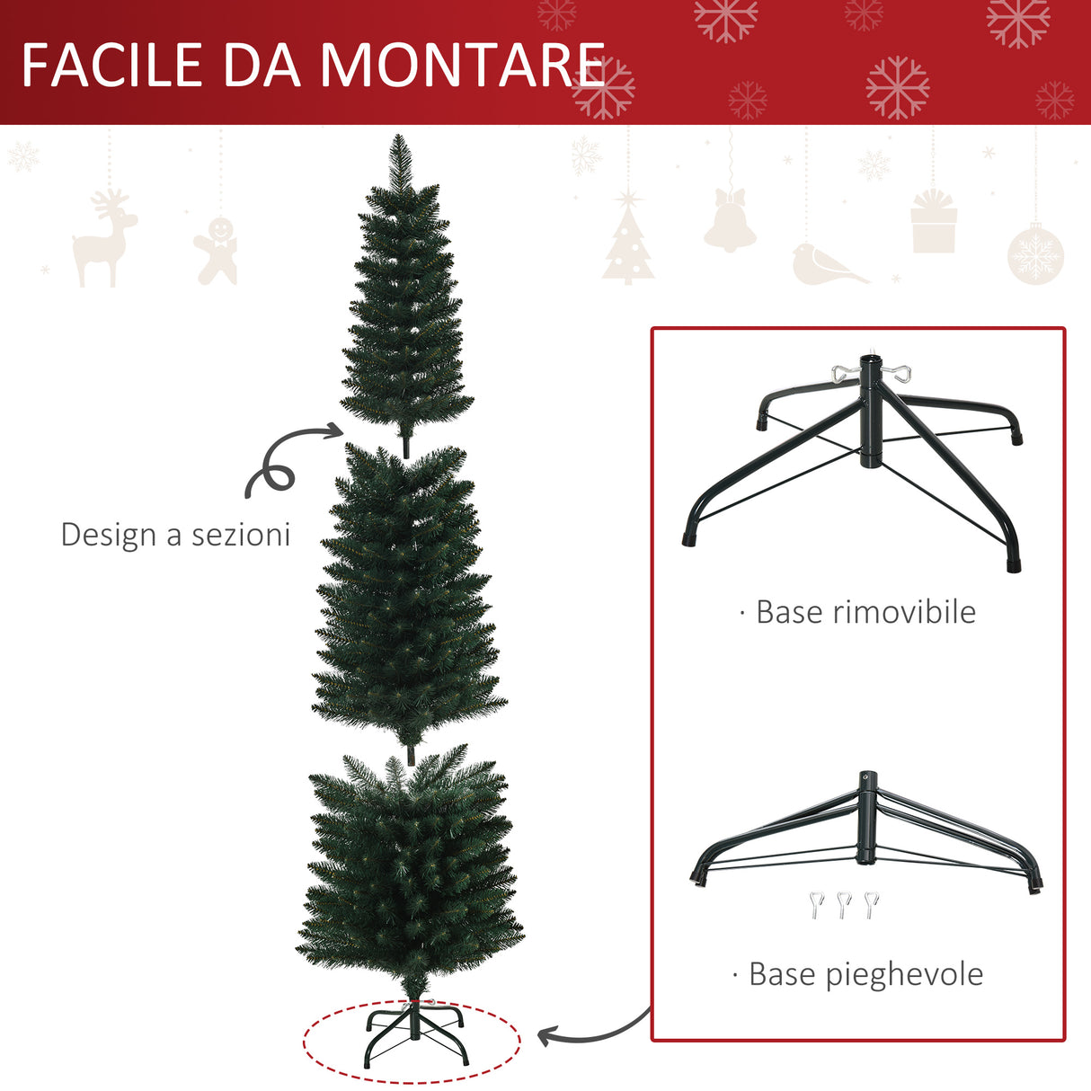 easycomfort easycomforthomcm albero di natale artificiale alto con base pieghevole 380 rami in pvc e metallo 180cm verde