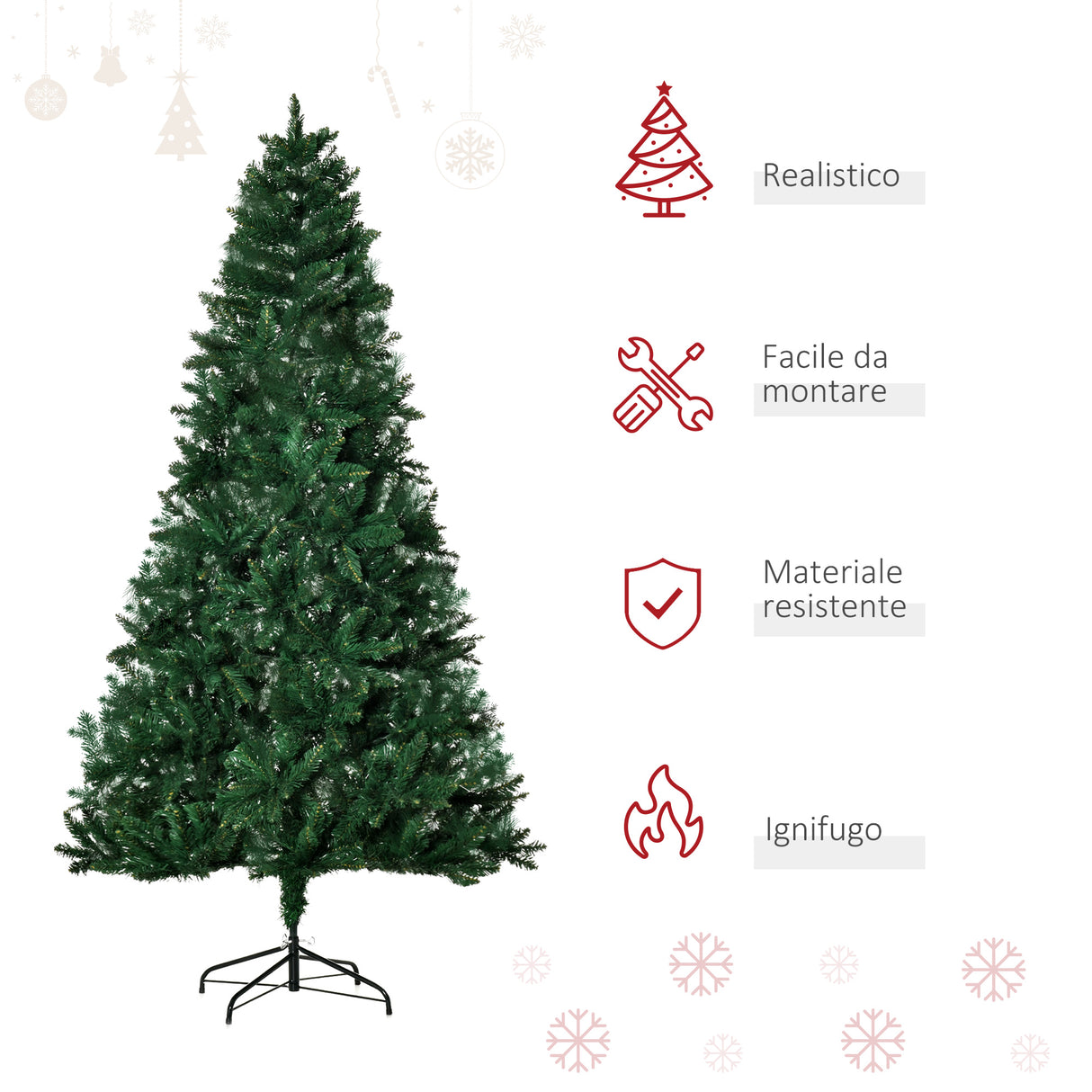 easycomfort easycomfort albero di natale 210cm artificiale pieghevole con base rimovibile 1046 rami in pvc e acciaio verde