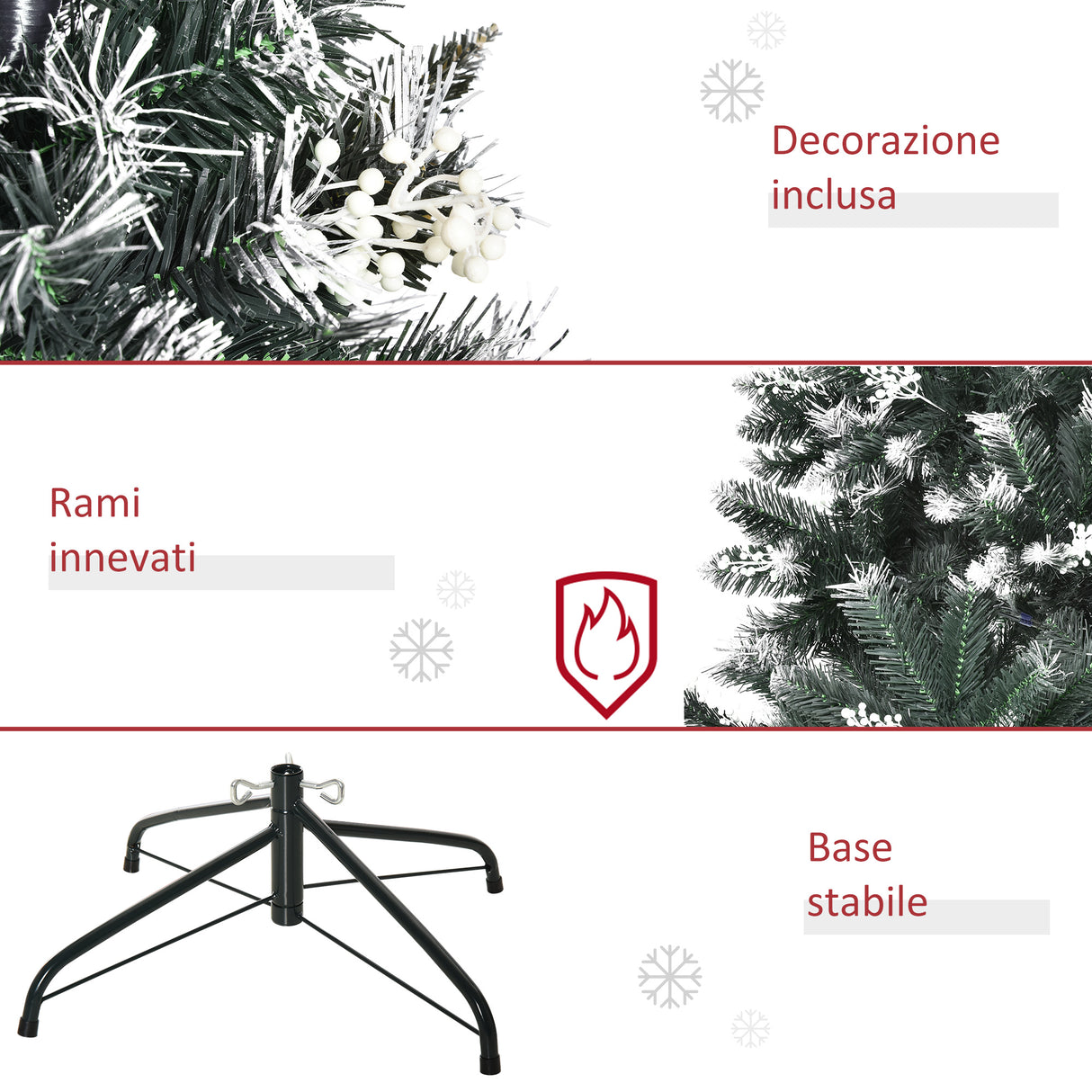 easycomfort easycomfort albero di natale innevato 150cm con bacche decorative bianche base rimovibile pieghevole 378 rami verde