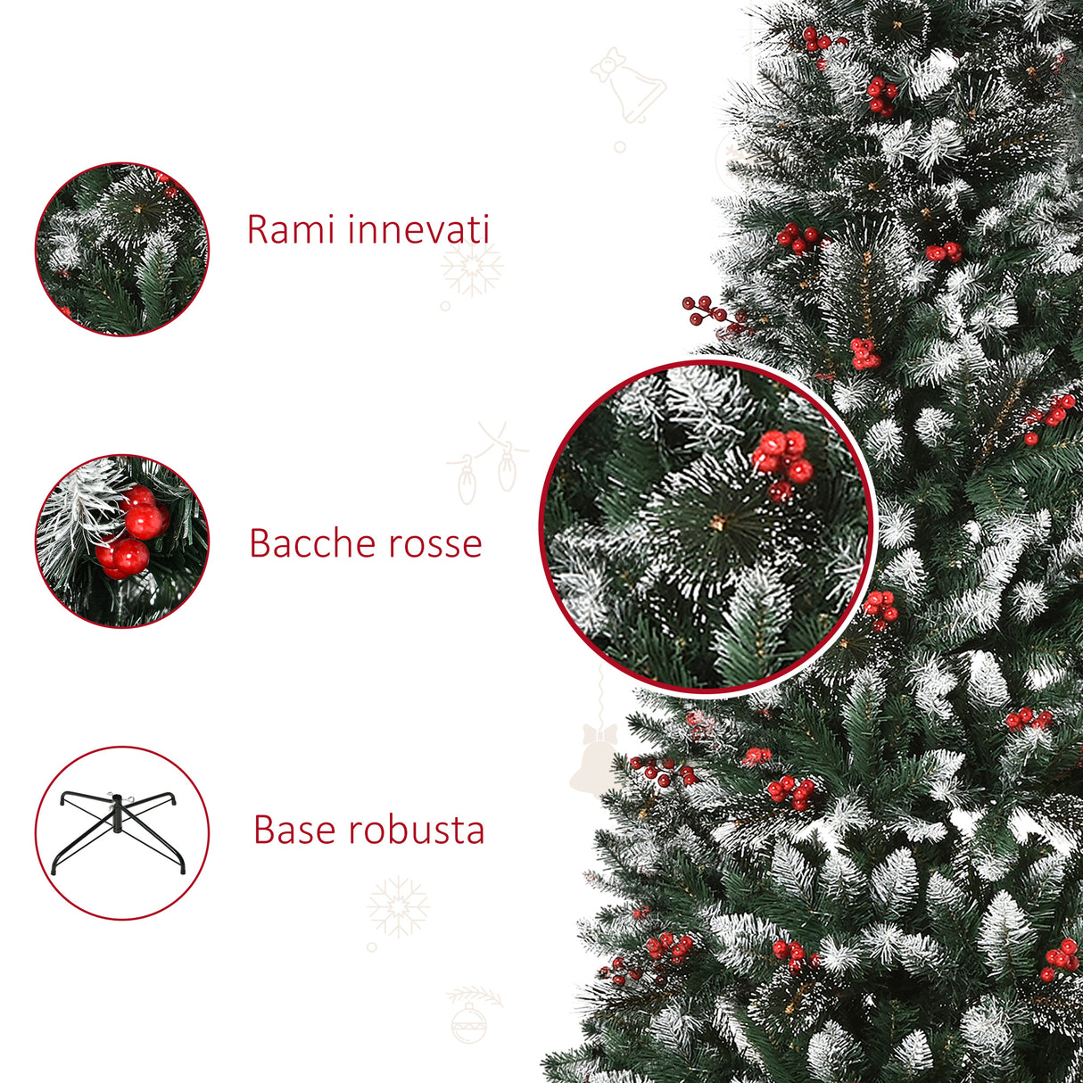 easycomfort easycomfort albero di natale innevato con bacche rosse da interni base rimovibile e pieghevole 539 rami 60x180cm verde