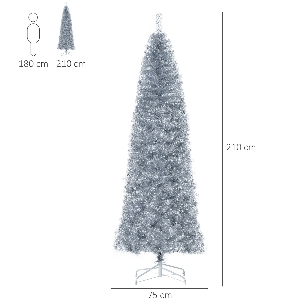 easycomfort easycomfort albero di natale artificiale alto 210cm con 818 rami albero di natale slim con base rimovibile in pet e acciaio argento