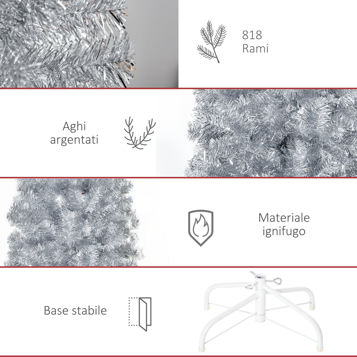 easycomfort easycomfort albero di natale artificiale alto 210cm con 818 rami albero di natale slim con base rimovibile in pet e acciaio argento