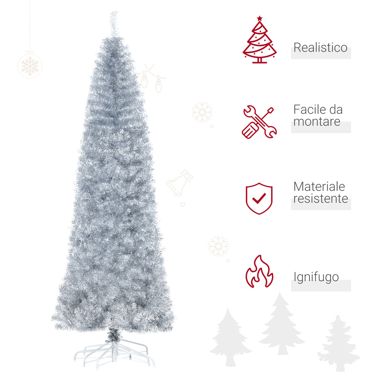 easycomfort easycomfort albero di natale artificiale alto 210cm con 818 rami albero di natale slim con base rimovibile in pet e acciaio argento