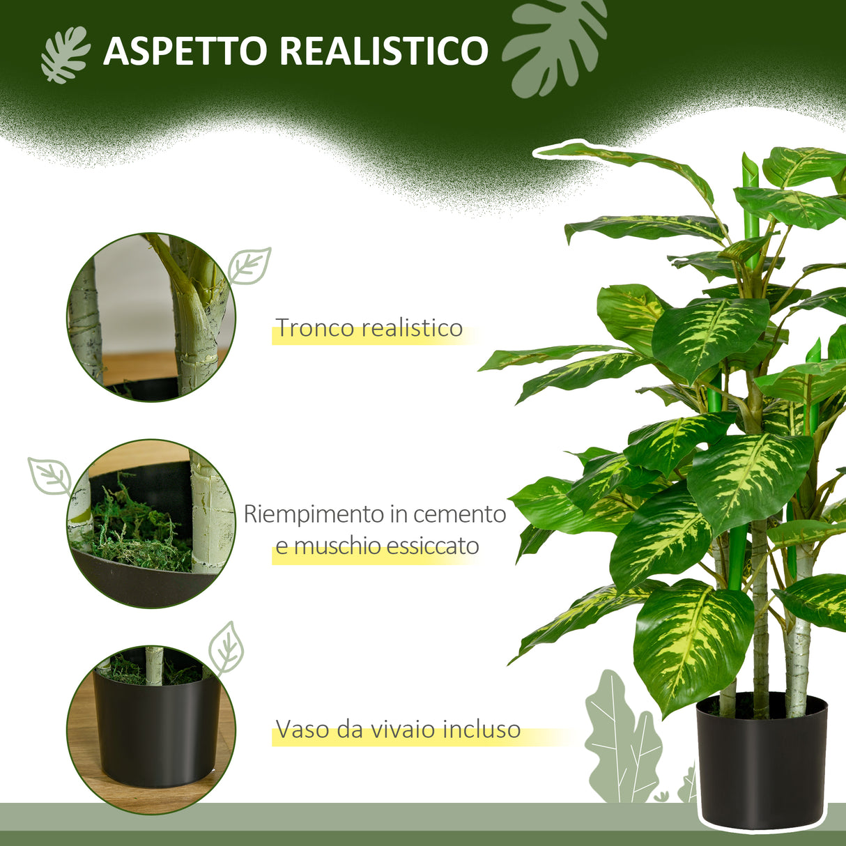 easycomfort pianta artificiale sempreverde con vaso 17x14.5 cm nero per interni ed esterni altezza pianta 95 cm
