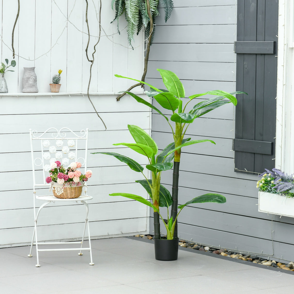 easycomfort banano pianta in vaso albero di banano artificiale pianta finta per interno ed esterno 150cm
