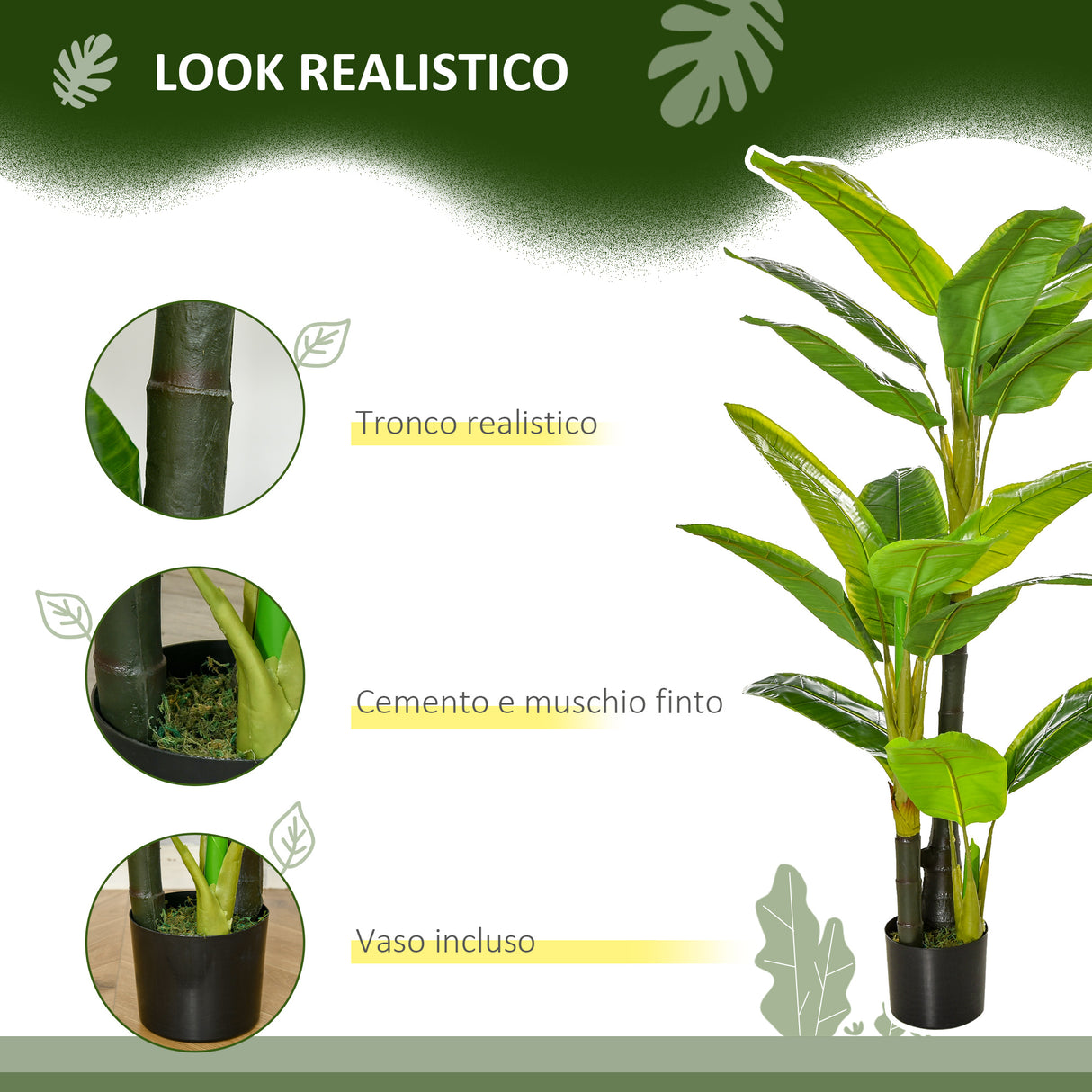 easycomfort banano pianta in vaso albero di banano artificiale pianta finta per interno ed esterno 150cm