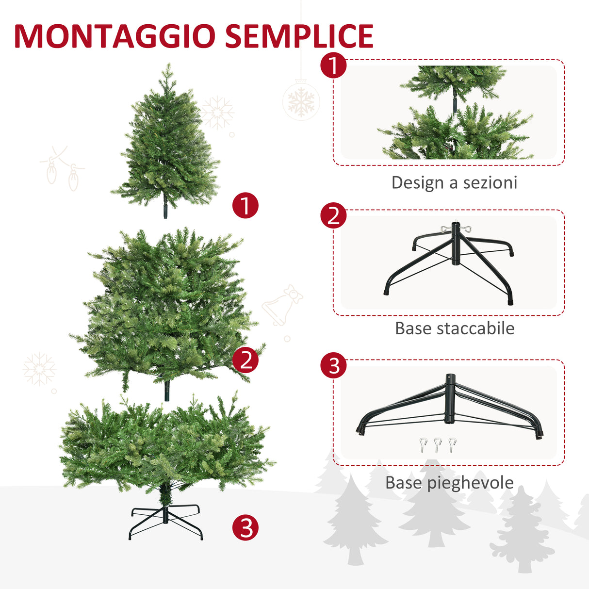 easycomfort easycomfort albero di natale per interni con 2056 rami e base in metallo 124x228 cm verde