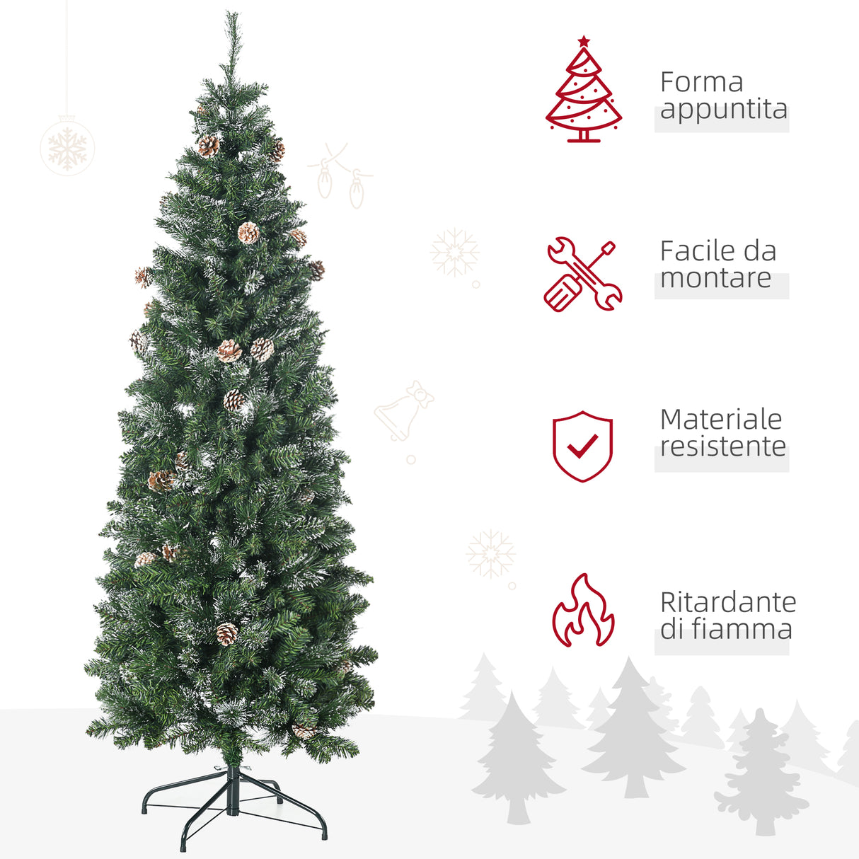 easycomfort easycomfort albero di natale artificiale da 180cm con pigne 618 rami e base in metallo verde