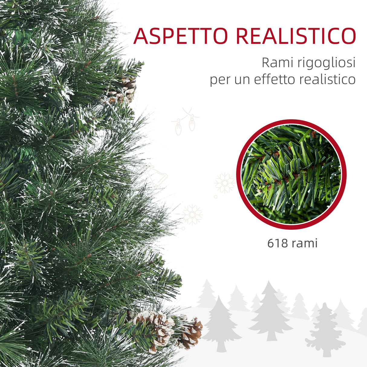 easycomfort easycomfort albero di natale artificiale da 180cm con pigne 618 rami e base in metallo verde
