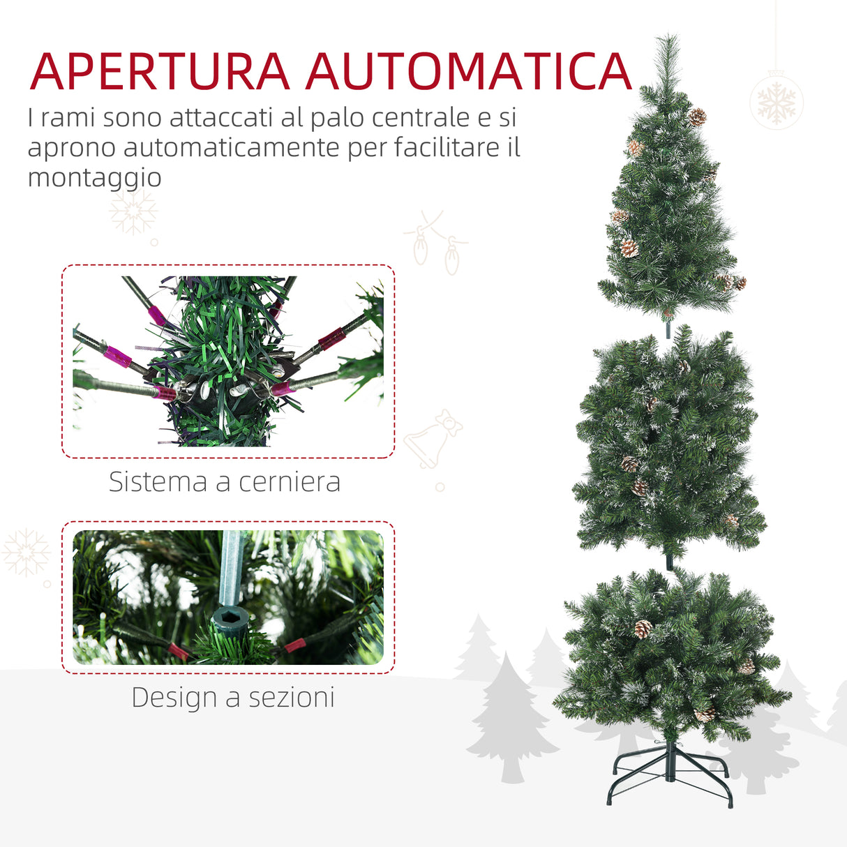 easycomfort easycomfort albero di natale artificiale da 180cm con pigne 618 rami e base in metallo verde