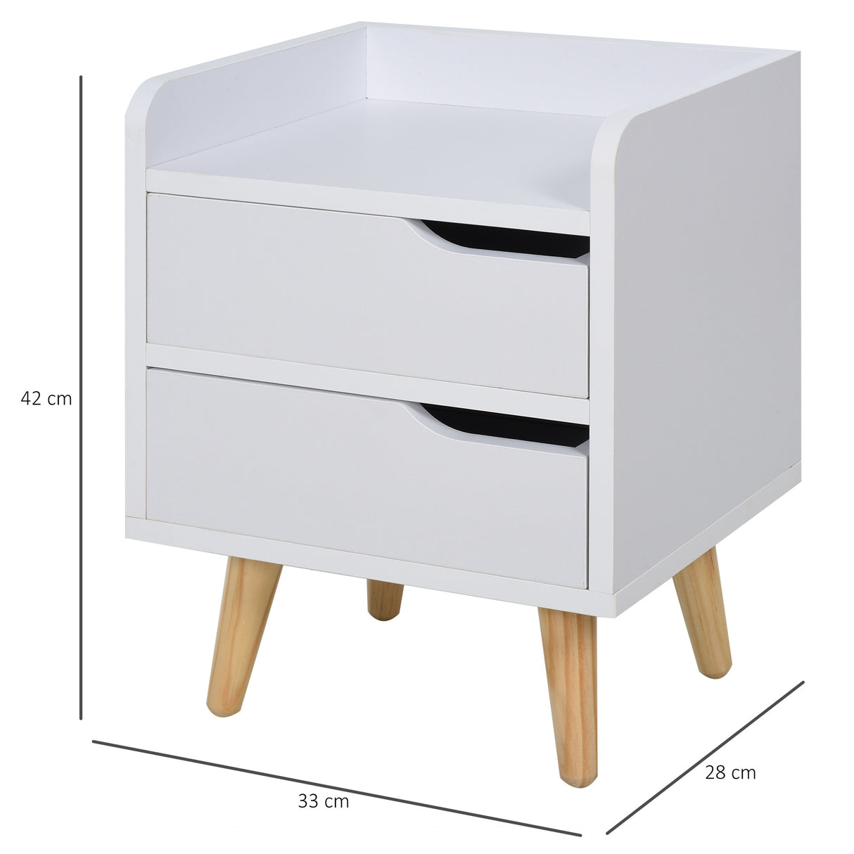 easycomfort easycomfort comodino salvaspazio dal design moderno in legno bianco piccola cassettiera camera da letto con 2 cassetti e piedini in legno di pino 33 x 28 x 42cm ean 8054111845014