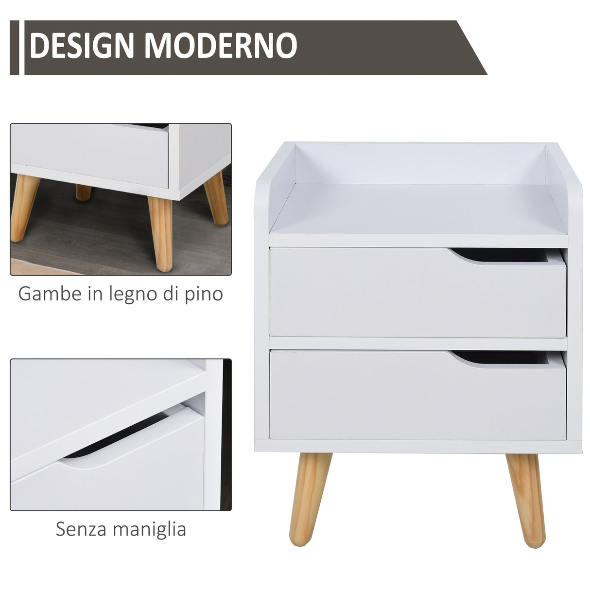 easycomfort easycomfort comodino salvaspazio dal design moderno in legno bianco piccola cassettiera camera da letto con 2 cassetti e piedini in legno di pino 33 x 28 x 42cm ean 8054111845014