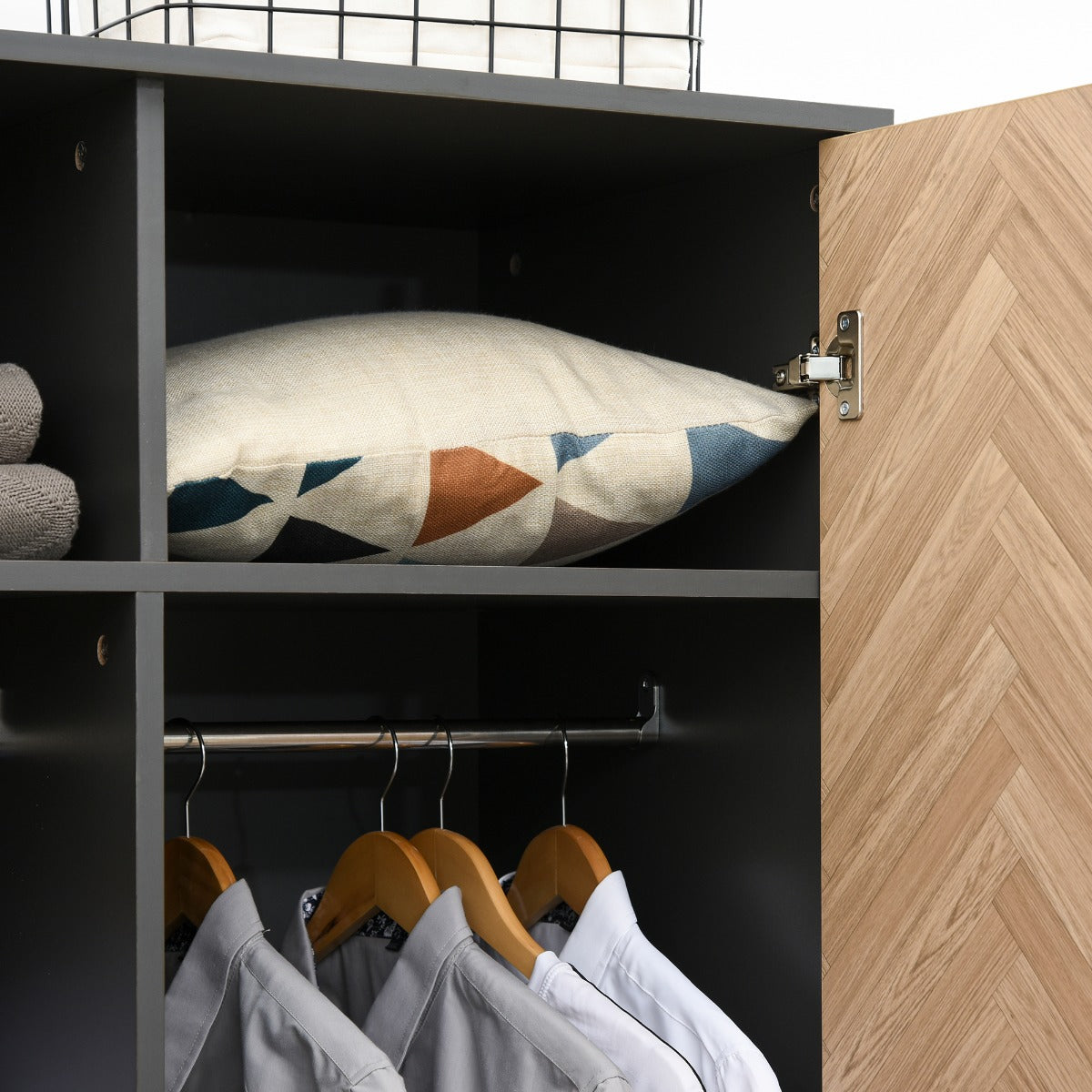 easycomfort easycomfort armadio 2 ante in legno con 4 vani 2 cassetti e appendiabiti grigio scuro 90x50x190cm