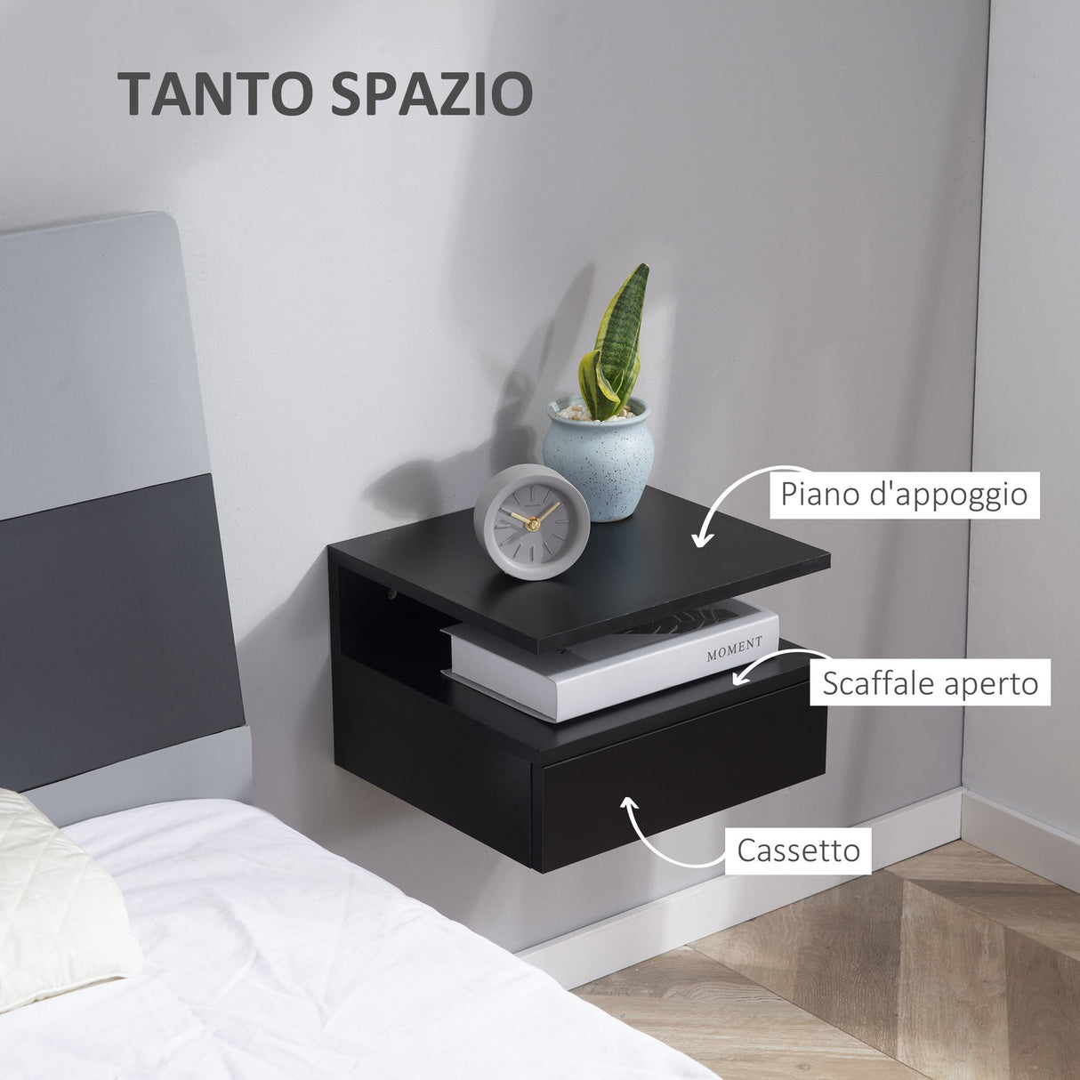 easycomfort easycomfort set da 2 comodini sospesi per camera da letto con cassetto e mensola superiore in legno 35x32x22 5cm 1